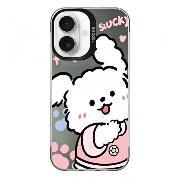 For iPhone 16 Colorful Silver Plated IMD Pattern PC Hybrid TPU Phone Case(Black Rabbit)