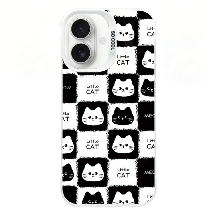 For iPhone 16 Colorful Silver Plated IMD Pattern PC Hybrid TPU Phone Case(White Full Screen Cats)
