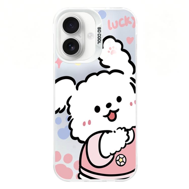 For iPhone 16 Colorful Silver Plated IMD Pattern PC Hybrid TPU Phone Case(White Rabbit)