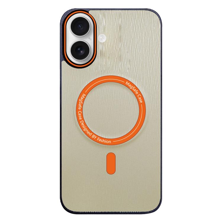 For iPhone 16 Contrast Color Imitation Wood Texture MagSafe Phone Case(Khaki)