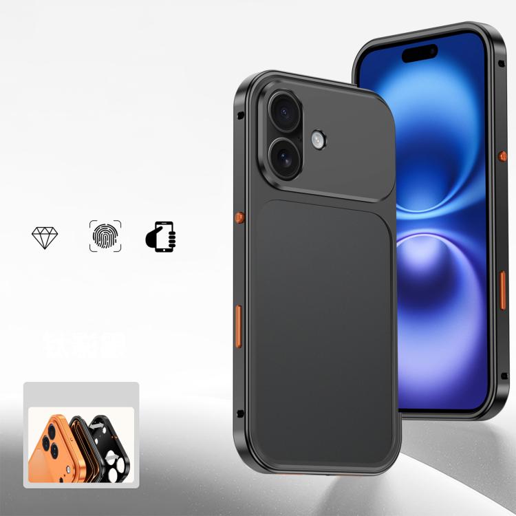 For iPhone 16 Cooling Spring Buckle Metal Frame Phone Case(Ttanium Black)
