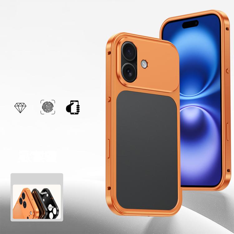 For iPhone 16 Cooling Spring Buckle Metal Frame Phone Case(Ttanium Orange)
