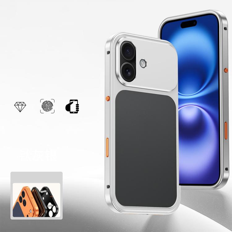 For iPhone 16 Cooling Spring Buckle Metal Frame Phone Case(Ttanium Silver)