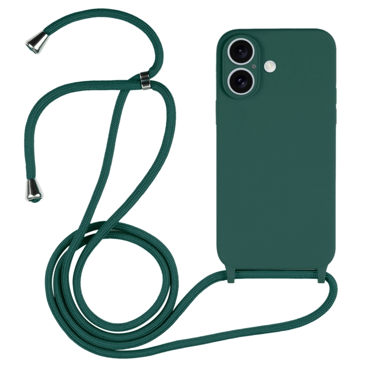 For iPhone 16 Crossbody Lanyard Liquid Silicone Case  (Clover Green)
