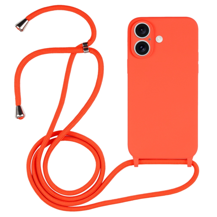 For iPhone 16 Crossbody Lanyard Liquid Silicone Case(Orange)