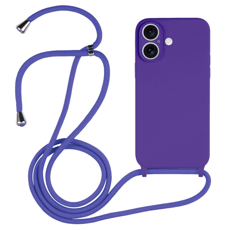 For iPhone 16 Crossbody Lanyard Liquid Silicone Case(Purple)