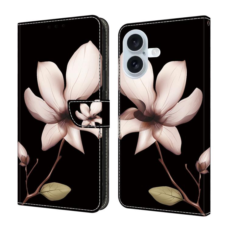 For iPhone 16 Crystal-Like Painted Vegan Leather Phone Case(Datura Flower)