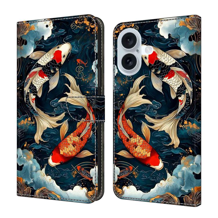 For iPhone 16 Crystal-Like Painted Vegan Leather Phone Case(Fish)