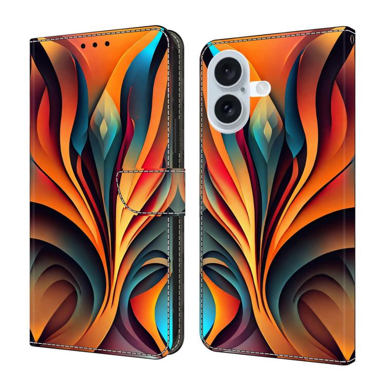 For iPhone 16 Crystal-Like Painted Vegan Leather Phone Case(Flowing Rainbow)