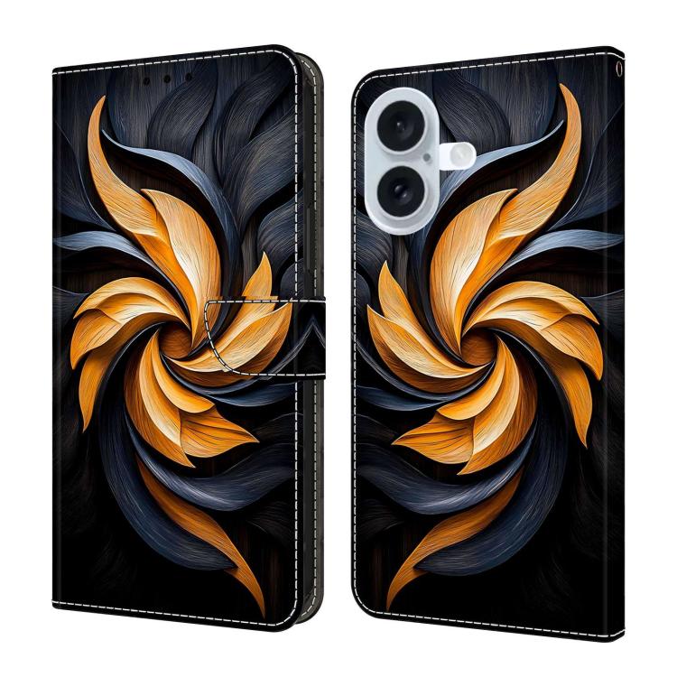 For iPhone 16 Crystal-Like Painted Vegan Leather Phone Case(Gilded Vortex)
