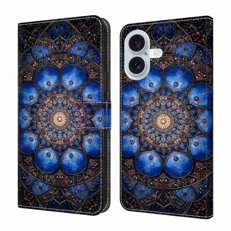 For iPhone 16 Crystal-Like Painted Vegan Leather Phone Case(Glass Gemstones)