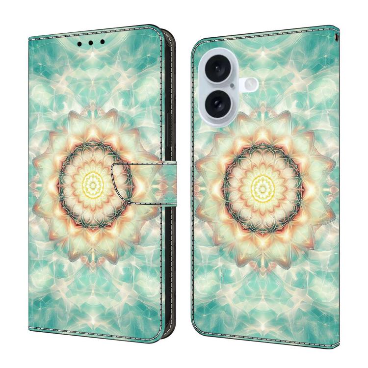 For iPhone 16 Crystal-Like Painted Vegan Leather Phone Case(Glass Light)
