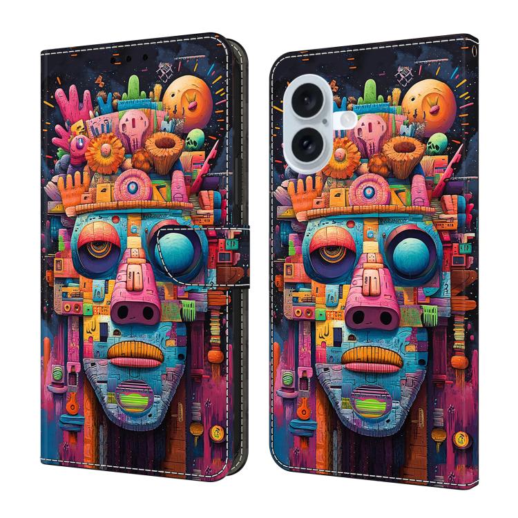For iPhone 16 Crystal-Like Painted Vegan Leather Phone Case(Graffiti Portrait)