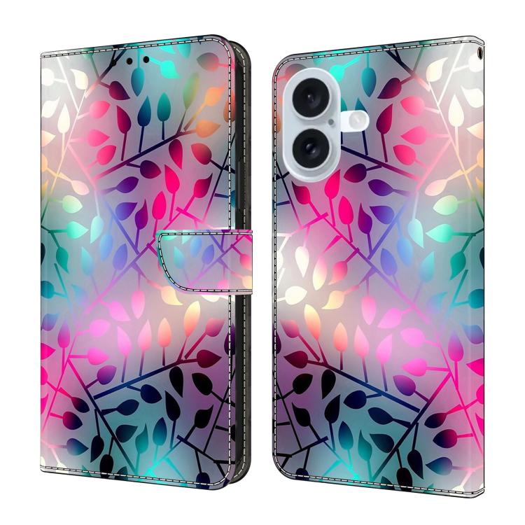 For iPhone 16 Crystal-Like Painted Vegan Leather Phone Case(Maple Leaf)