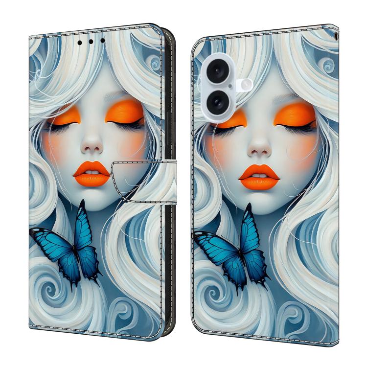 For iPhone 16 Crystal-Like Painted Vegan Leather Phone Case(Snow Girl)