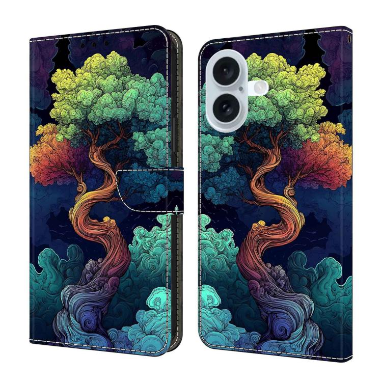 For iPhone 16 Crystal-Like Painted Vegan Leather Phone Case(Spruce)