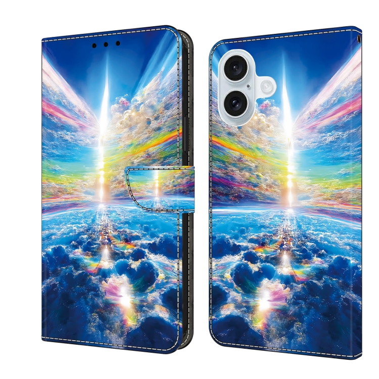 For iPhone 16 Crystal Painted Leather Phone case(Colorful Sky)