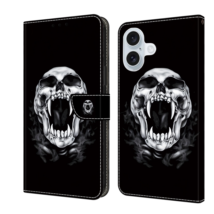For iPhone 16 Crystal Painted Leather Phone case(Skull)