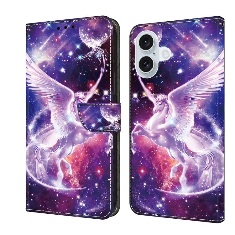 For iPhone 16 Crystal Painted Leather Phone case(Unicorn)