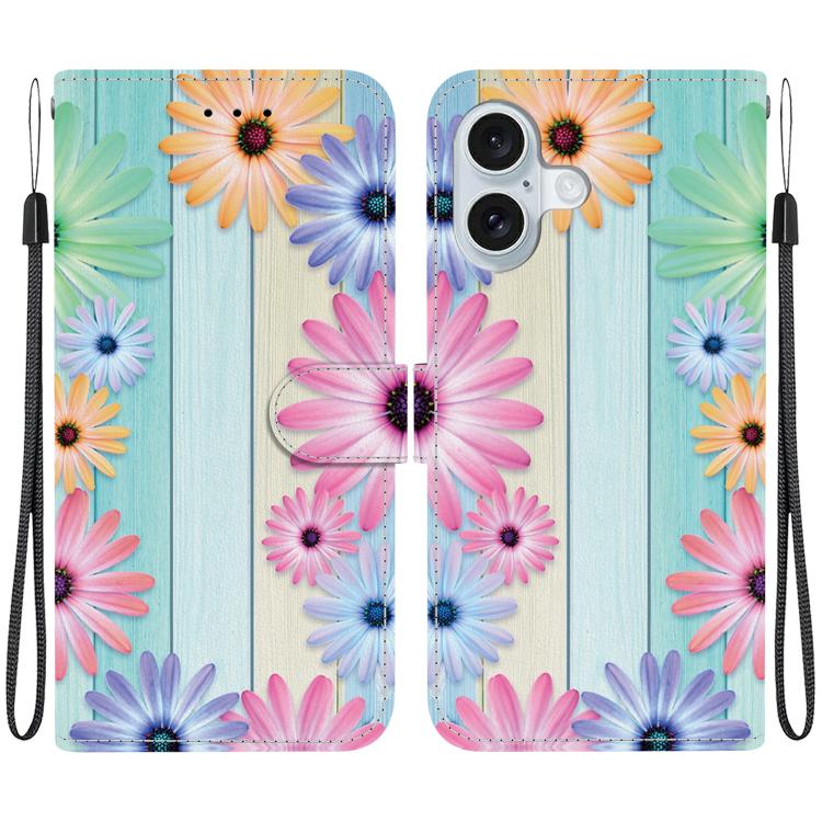 For iPhone 16 Crystal Texture Colored Drawing Leather Phone Case(Sunflowers)