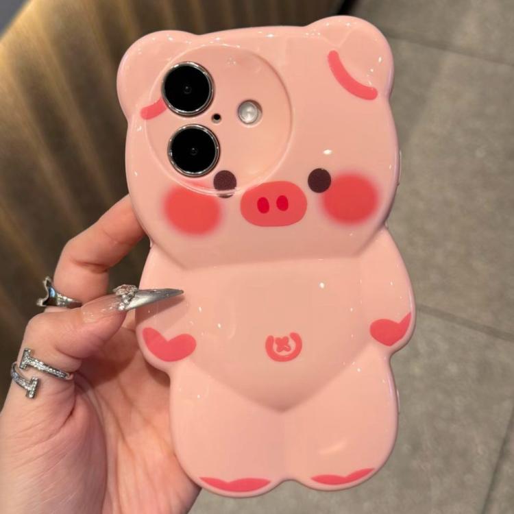For iPhone 16 Cute 3D Pig Shockproof TPU Phone Case(Belly Button Pig)