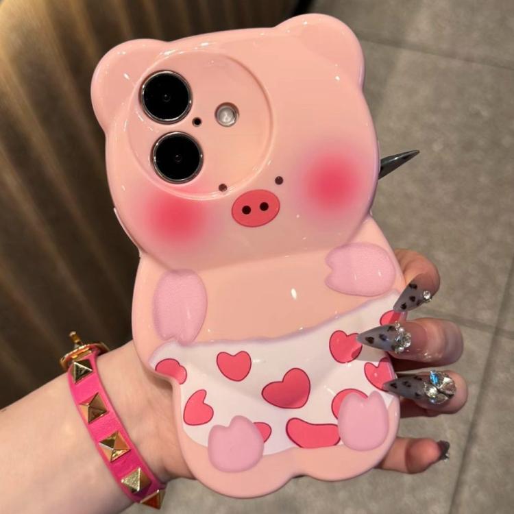 For iPhone 16 Cute 3D Pig Shockproof TPU Phone Case(Love Pig)