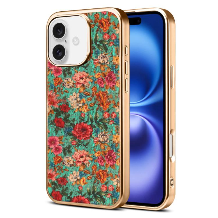For iPhone 16 Denior Peony Series Electroplated Magnetic Phone Case(Blue)