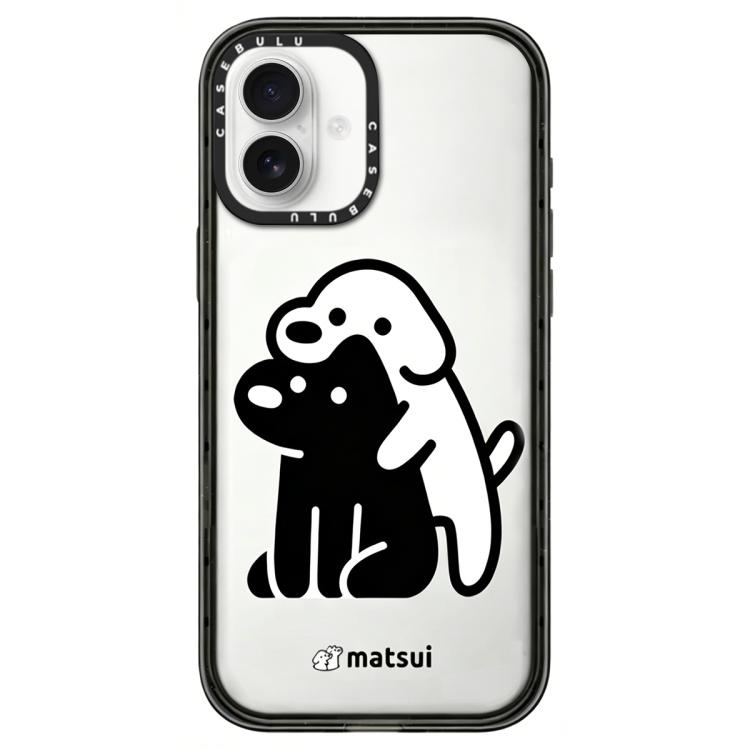 For iPhone 16 Dogs Series Pattern Transparent Acrylic Phone Case(Black White Puppys)