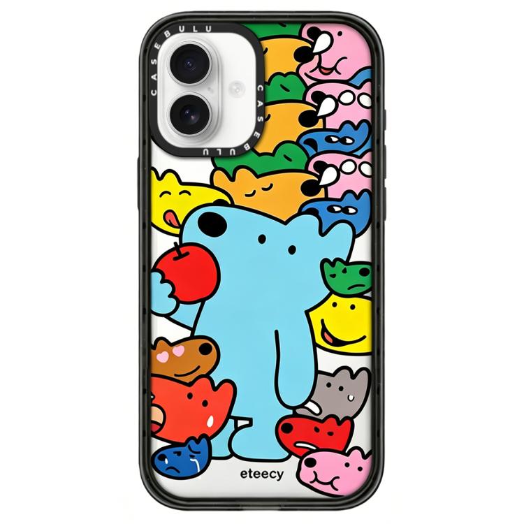 For iPhone 16 Dogs Series Pattern Transparent Acrylic Phone Case(Colorful Puppys)