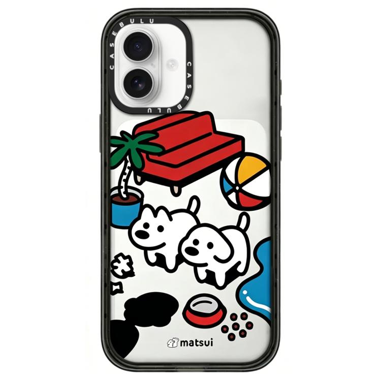 For iPhone 16 Dogs Series Pattern Transparent Acrylic Phone Case(Feeding Puppys)