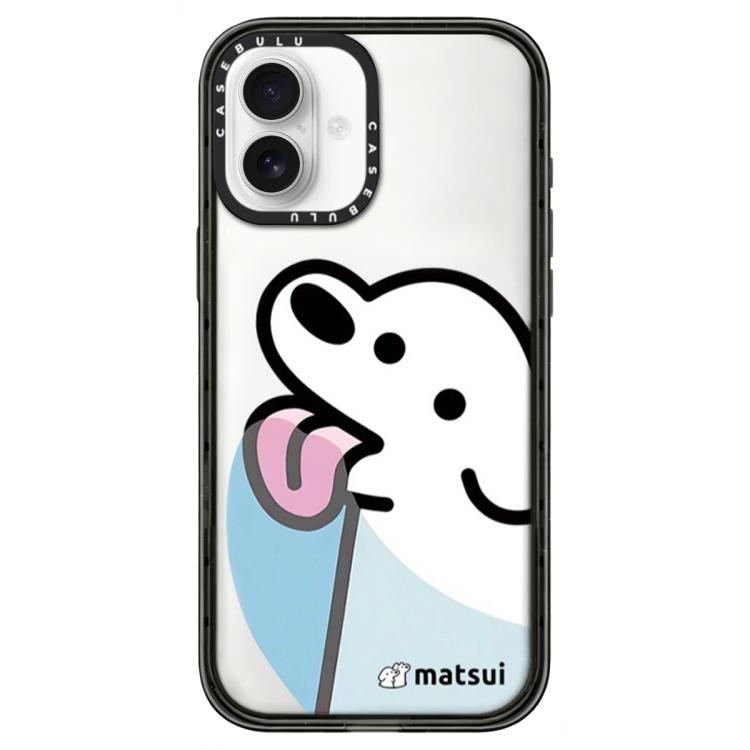 For iPhone 16 Dogs Series Pattern Transparent Acrylic Phone Case(Tongue-Out Puppy)