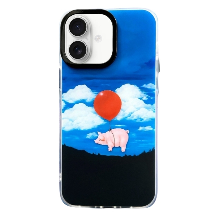 For iPhone 16 Double Layer IMD Pattern TPU Phone Case(Balloon Pig)