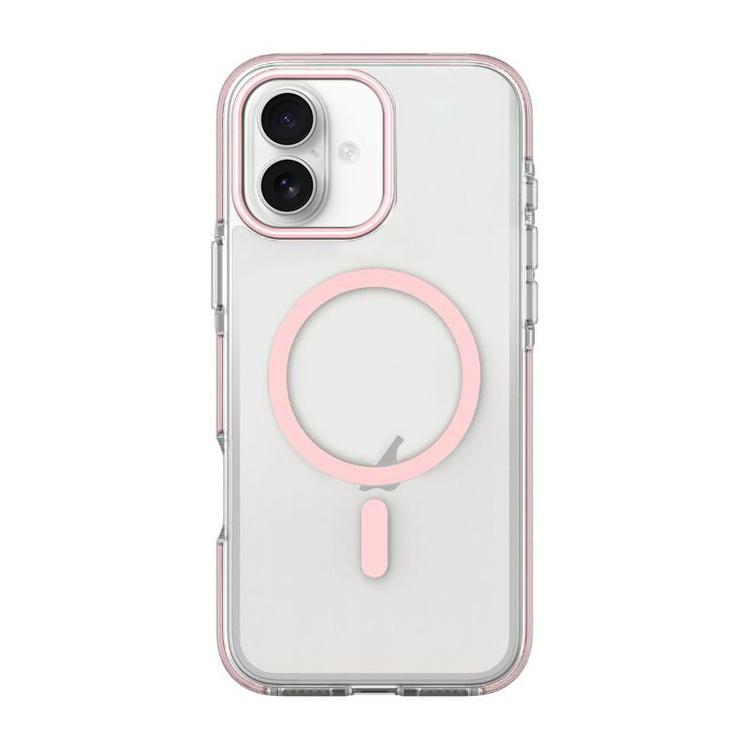 For iPhone 16 Dual-Color PC Hybrid TPU Magnetic Phone Case(Pink)