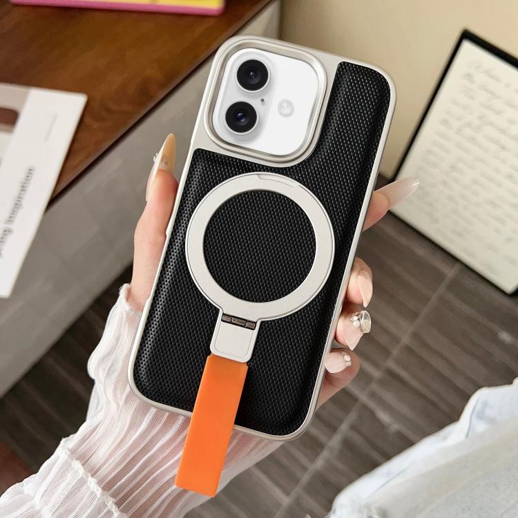 For iPhone 16 Electroplated Diamond Texture Ring Magnetic Holder Phone Case(Black)