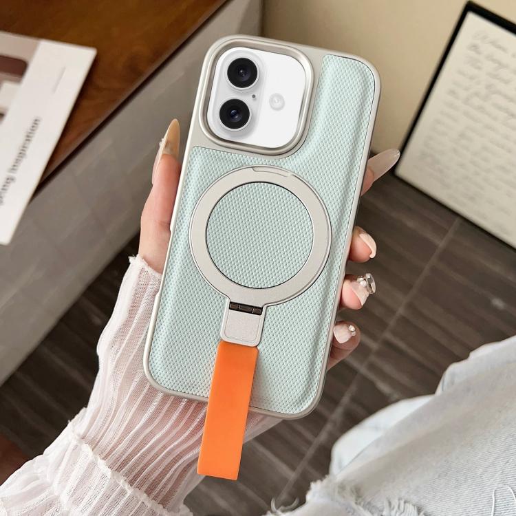 For iPhone 16 Electroplated Diamond Texture Ring Magnetic Holder Phone Case(Cyan)
