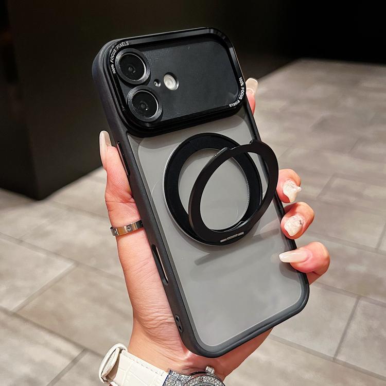 For iPhone 16 Electroplated Eagle Eye Rotating Bracket Magnetic Phone Case(Black)