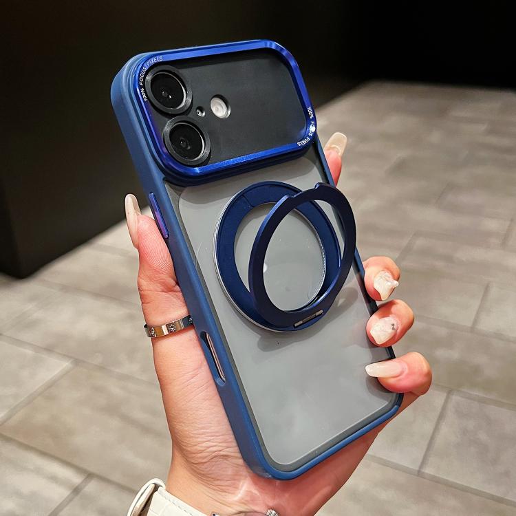 For iPhone 16 Electroplated Eagle Eye Rotating Bracket Magnetic Phone Case(Blue)