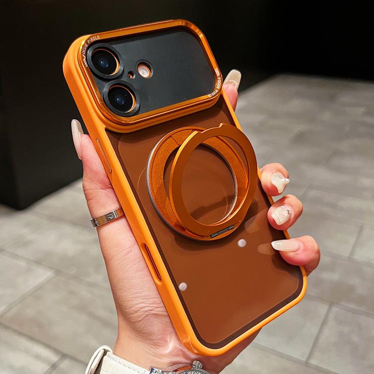 For iPhone 16 Electroplated Eagle Eye Rotating Bracket Magnetic Phone Case(Orange)