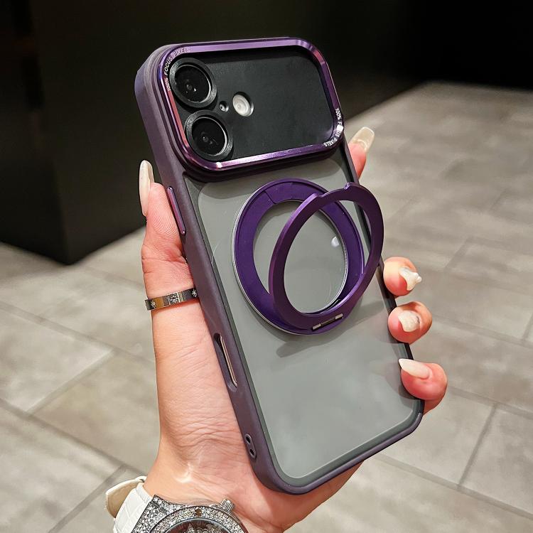 For iPhone 16 Electroplated Eagle Eye Rotating Bracket Magnetic Phone Case(Purple)
