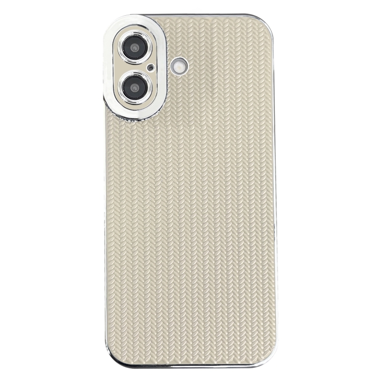 For iPhone 16 Electroplated Silver Edge Grain Texture TPU Phone Case(Beige)
