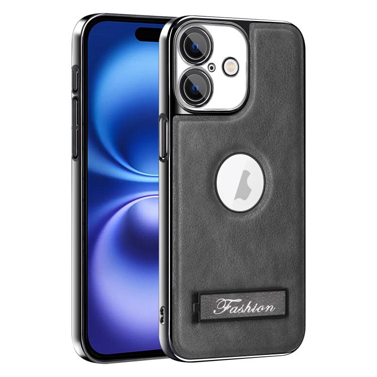 For iPhone 16 Fashion Electroplated Fold Holder Shockproof Phone Case(Gray)