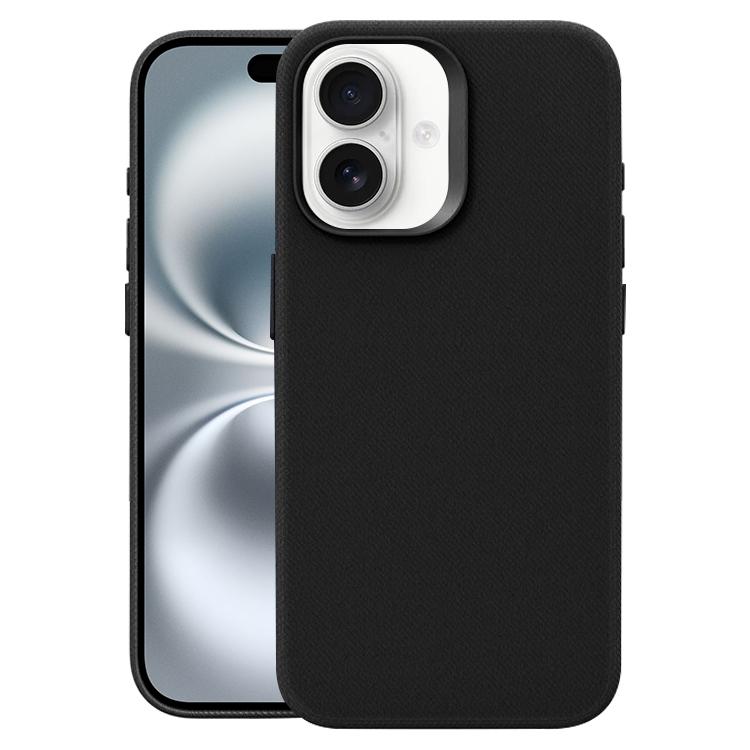 For iPhone 16 Flannel Textured Magnetic Full Coverage Phone Case(Black)