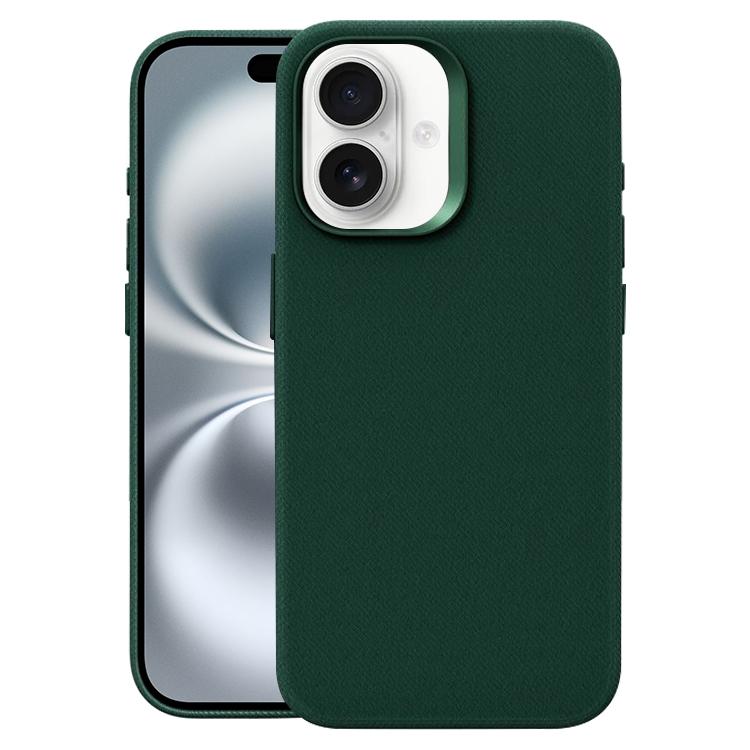 For iPhone 16 Flannel Textured Magnetic Full Coverage Phone Case(Dark Green)