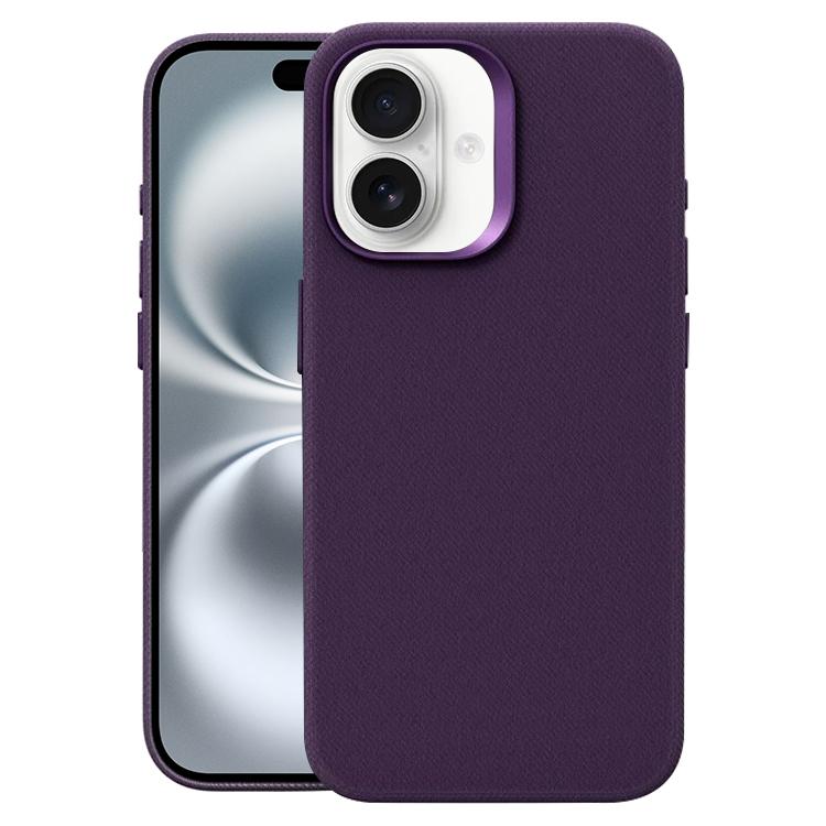 For iPhone 16 Flannel Textured Magnetic Full Coverage Phone Case(Dark Purple)