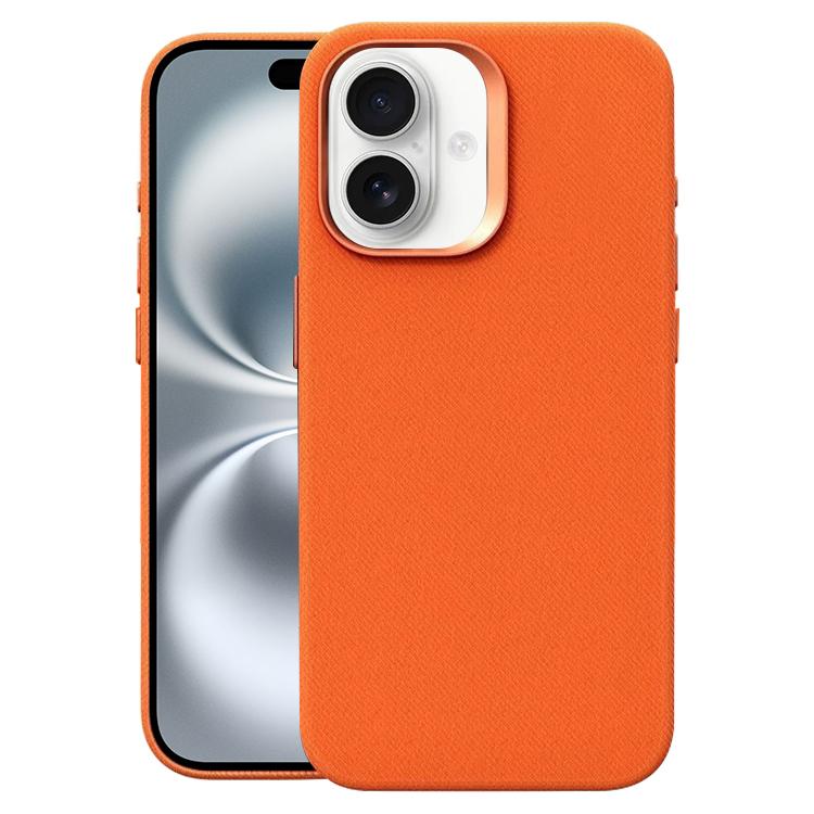 For iPhone 16 Flannel Textured Magnetic Full Coverage Phone Case(Orange)