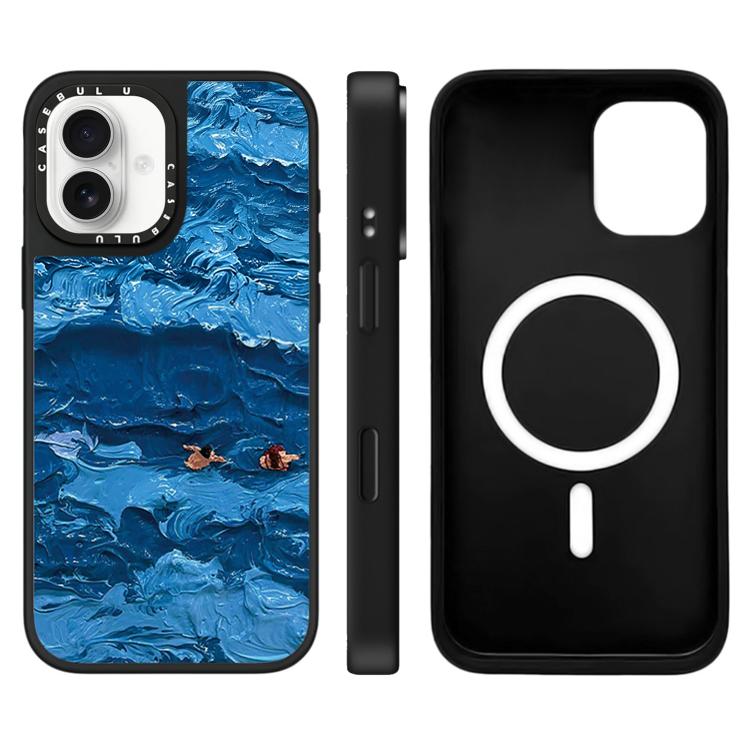 For iPhone 16 Floating Man Series Pattern Mirror Magnetic Phone Case(Ocean Waves)