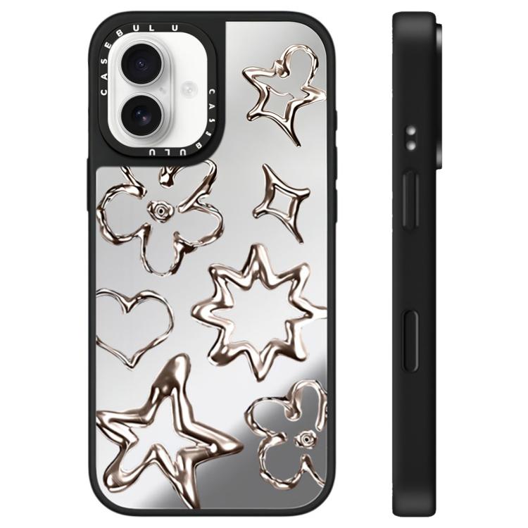 For iPhone 16 Floating Man Series Pattern Mirror Phone Case(Flowers Silver)