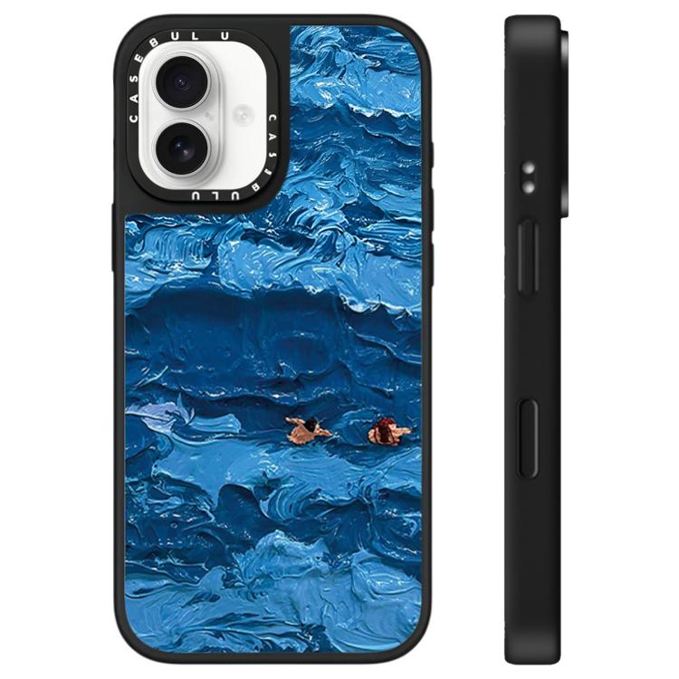 For iPhone 16 Floating Man Series Pattern Mirror Phone Case(Ocean Waves)