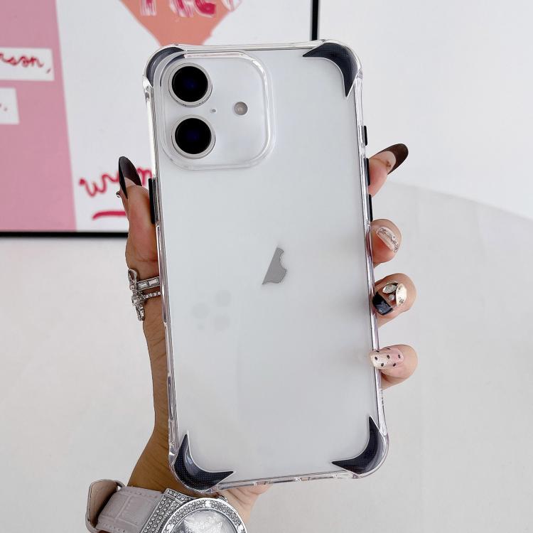 For iPhone 16 Four Corner Airbags Shockproof Color Contrast Soft TPU Phone Case(Black)