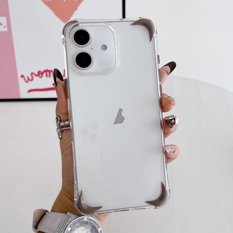 For iPhone 16 Four Corner Airbags Shockproof Color Contrast Soft TPU Phone Case(Brown)